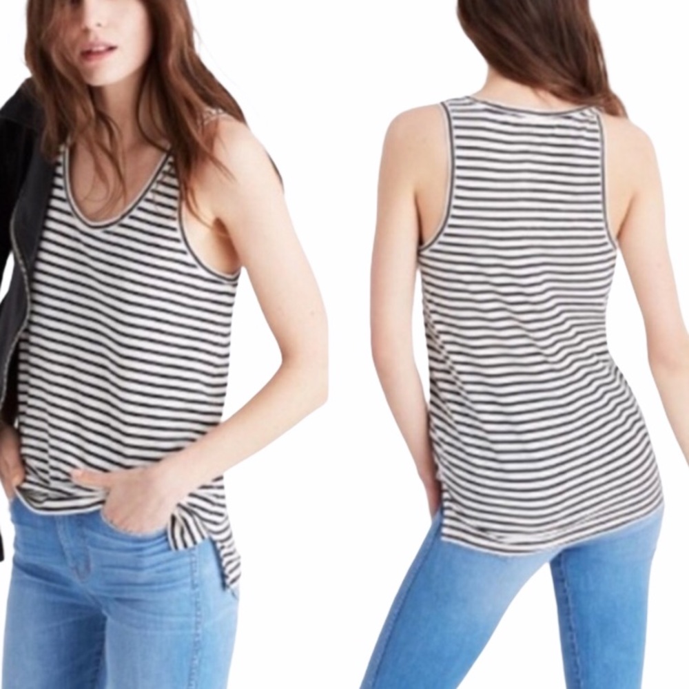 Madewell Whisper Cotton Black Striped Tank Top  - XS